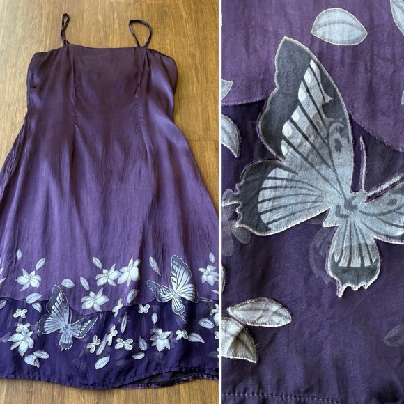 Dresses & Skirts - Vtg Y2K Purple Slip Dress Small Mini Sheer Butterfly Ethereal Moody Floral Fairy
